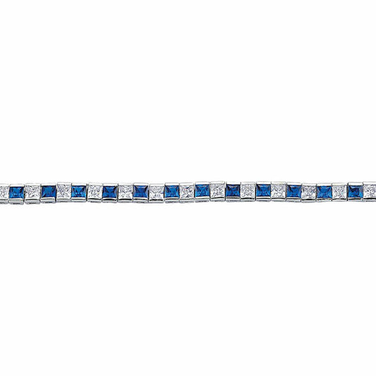 Silver  Blue Princess Cut CZ Eternity Tennis Bracelet 4mm - GVB103-SAP