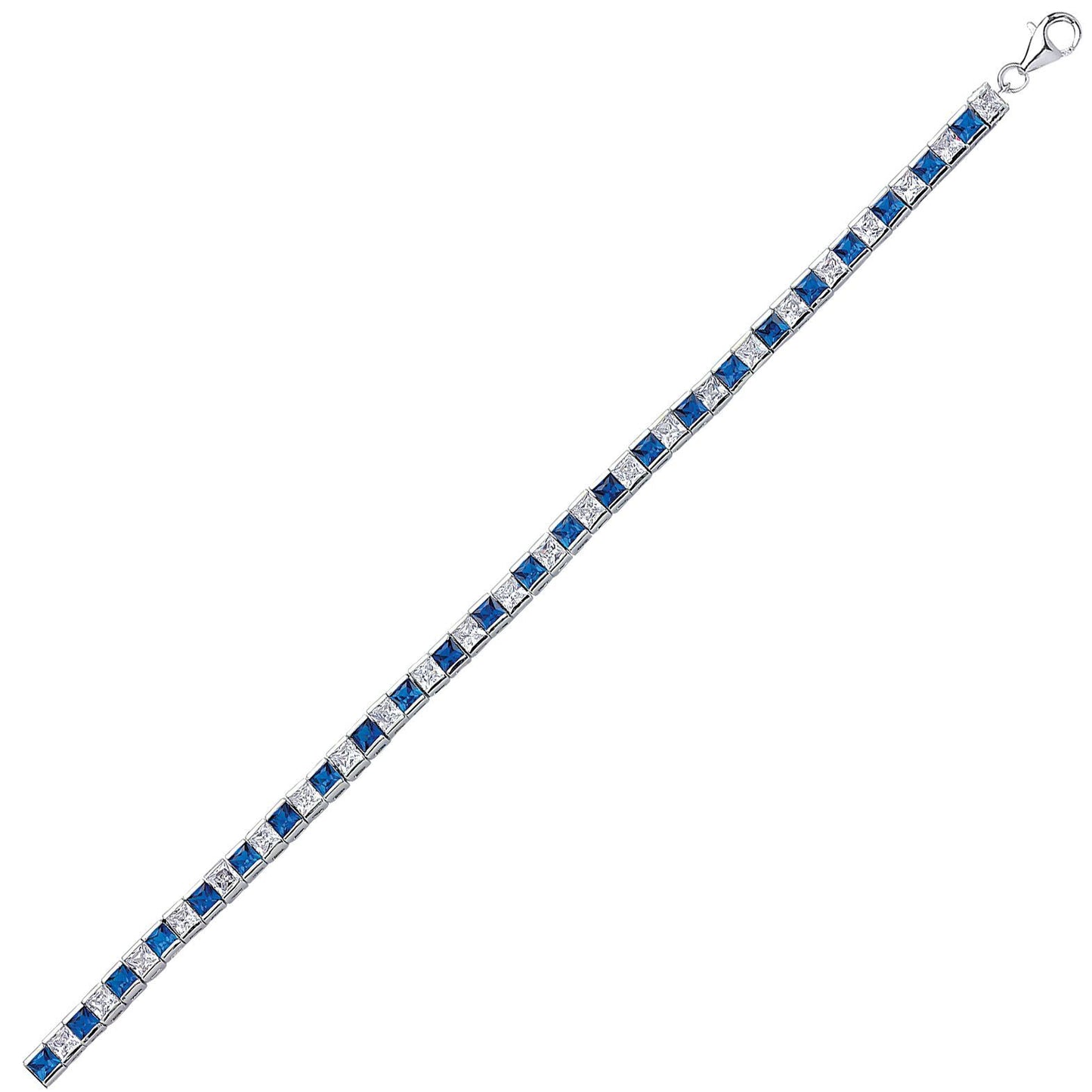 Silver  Blue Princess Cut CZ Eternity Tennis Bracelet 4mm - GVB103-SAP