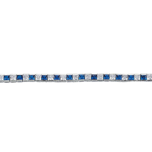 Silver  Blue Princess Cut CZ Eternity Tennis Bracelet 4mm - GVB103-SAP