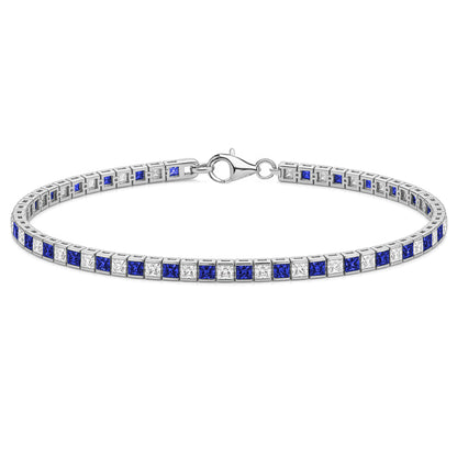Silver  Blue Princess Cut CZ Eternity Tennis Bracelet 4mm - GVB103-SAP