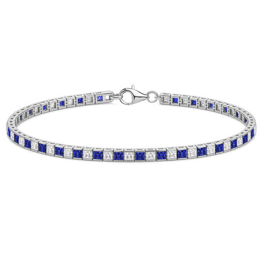 Silver  Blue Princess Cut CZ Eternity Tennis Bracelet 4mm - GVB103-SAP