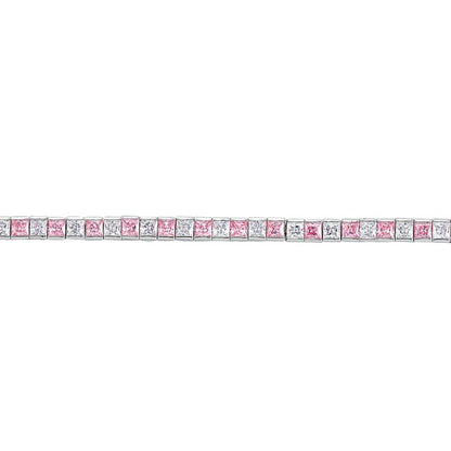 Silver  Pink Princess Cut CZ Eternity Tennis Bracelet 4mm 7.5inch - GVB103