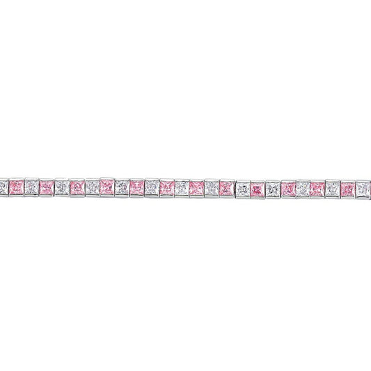 Silver  Pink Princess Cut CZ Eternity Tennis Bracelet 4mm 7.5inch - GVB103