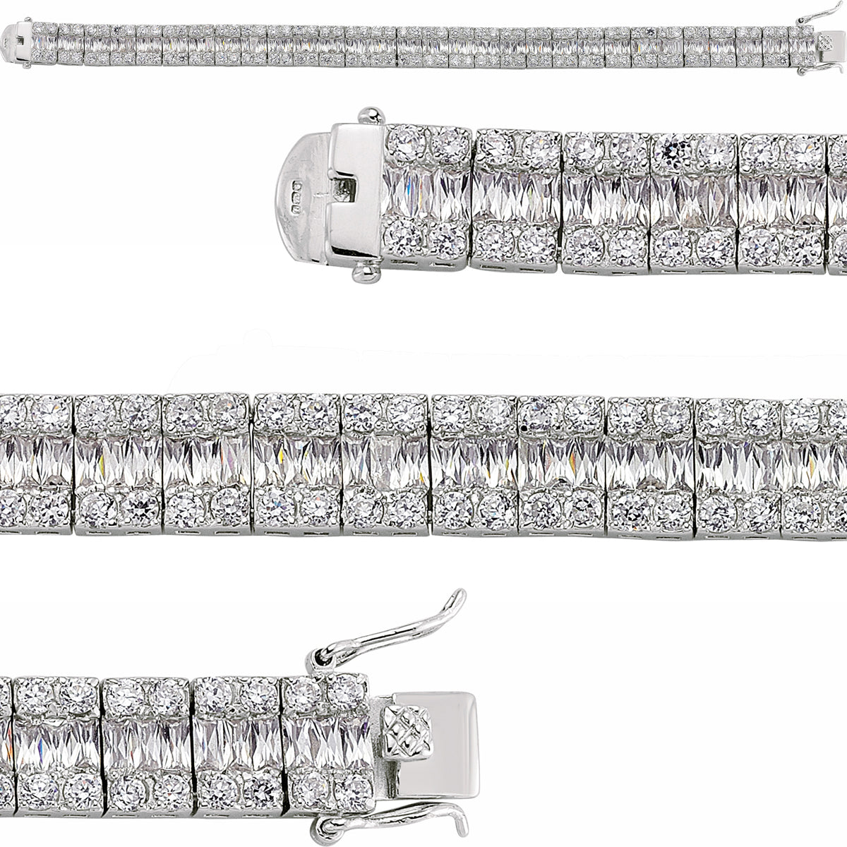 Silver  Baguette CZ Eternity Tennis Bracelet 10mm 7 inch - GVB112