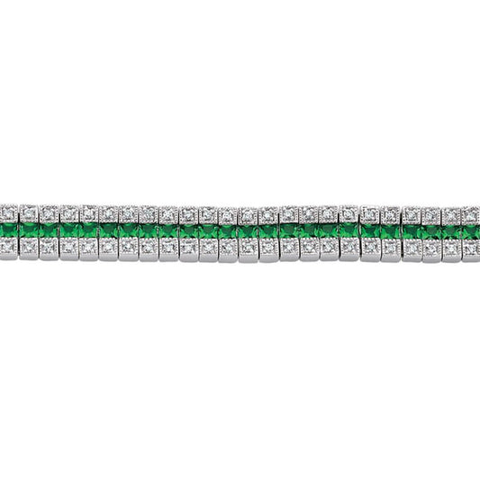 Silver  Green Princess CZ 3 Row Eternity Tennis Bracelet - GVB118GRN