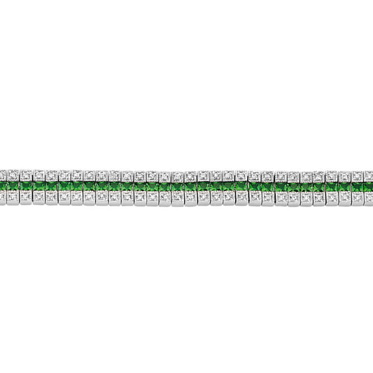 Silver  Green Princess CZ 3 Row Eternity Tennis Bracelet - GVB118GRN