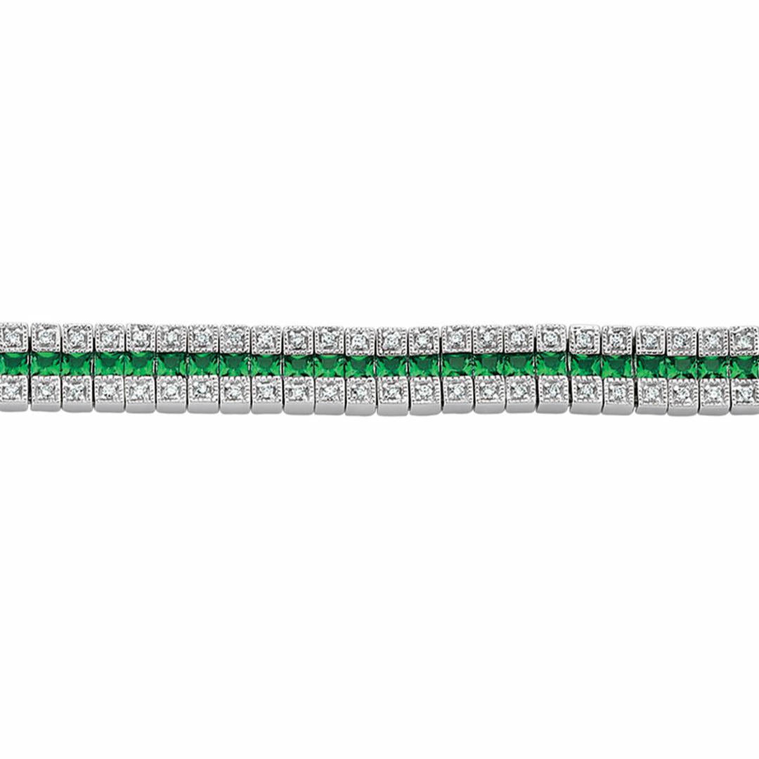 Silver  Green Princess CZ 3 Row Eternity Tennis Bracelet - GVB118GRN