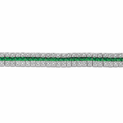 Silver  Green Princess CZ 3 Row Eternity Tennis Bracelet - GVB118GRN
