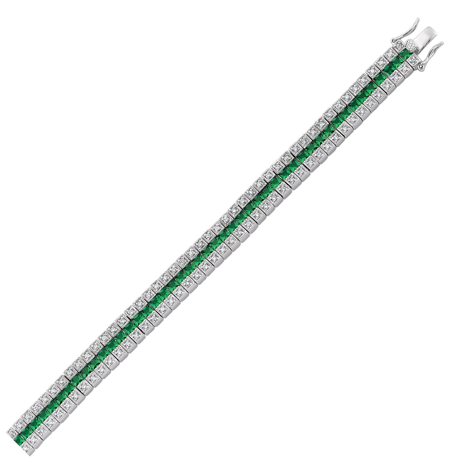 Silver  Green Princess CZ 3 Row Eternity Tennis Bracelet - GVB118GRN