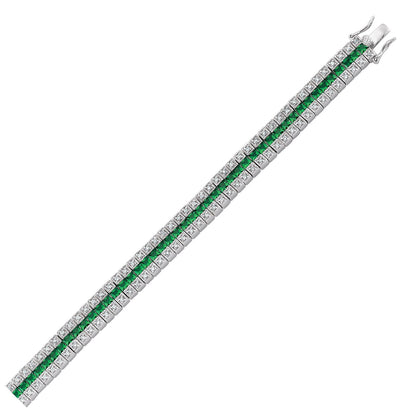 Silver  Green Princess CZ 3 Row Eternity Tennis Bracelet - GVB118GRN
