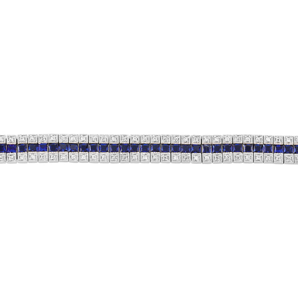 Silver  Blue Princess CZ 3 Row Eternity Tennis Bracelet 10mm 7inch - GVB118SAP