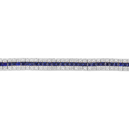 Silver  Blue Princess CZ 3 Row Eternity Tennis Bracelet 10mm 7inch - GVB118SAP