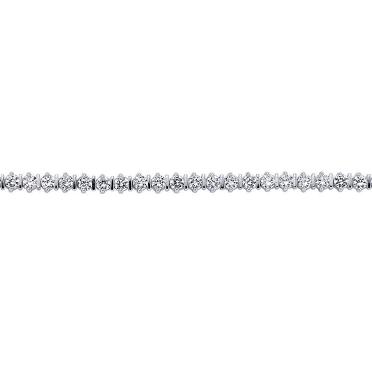 Silver  CZ Claw and Bar Set Line Tennis Bracelet 4mm 7 inch - GVB130