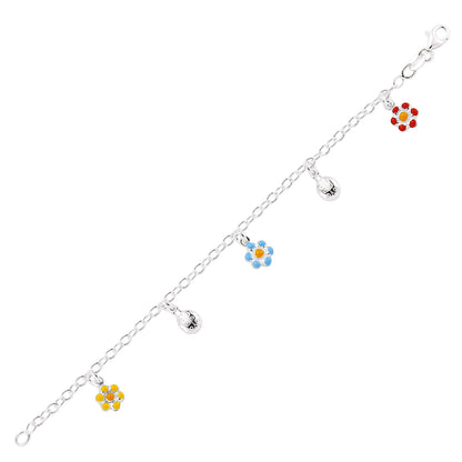 Girls Silver  Daisy Ladybird Charm Bracelet 5.5-6.25" 14-16cm - GVB160