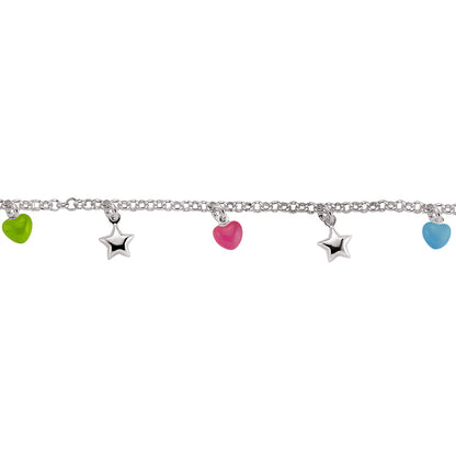 Girls Silver  Hearts & Stars Charm Bracelet 5.5-6.25" 14-16cm - GVB162