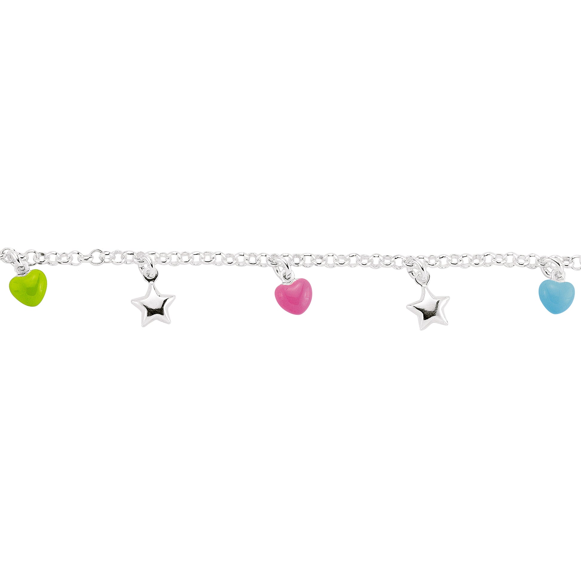 Girls Silver  Hearts & Stars Charm Bracelet 5.5-6.25" 14-16cm - GVB162