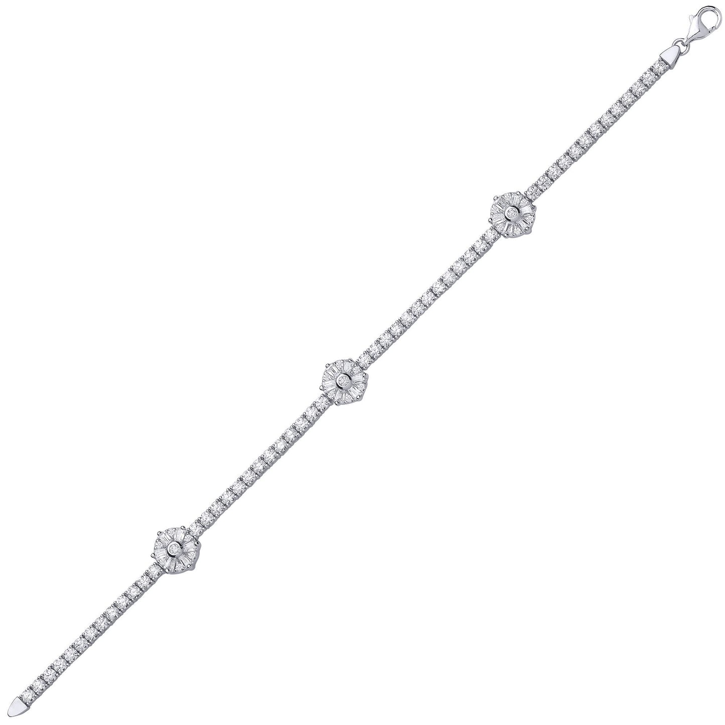 Silver  Baguette CZ Baguette Flower Tennis Bracelet 9mm 7 inch - GVB169