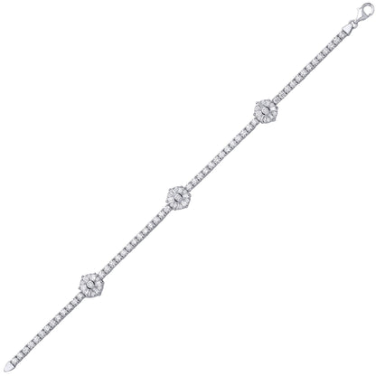Silver  Baguette CZ Baguette Flower Tennis Bracelet 9mm 7 inch - GVB169