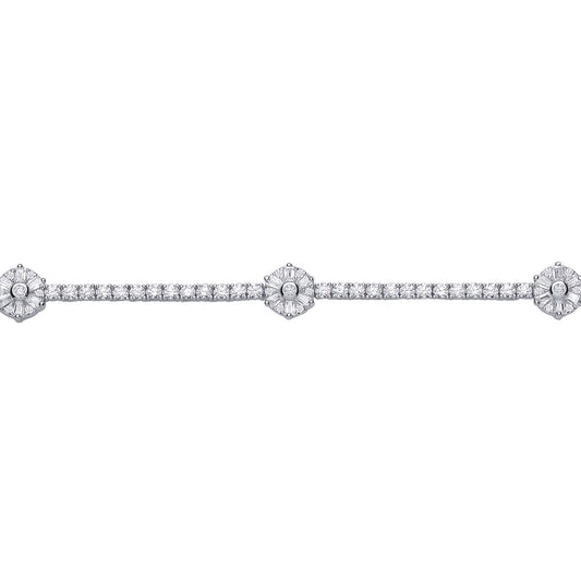 Silver Baguette CZ Baguette Flower Tennis Bracelet 9mm 7 inch - GVB169