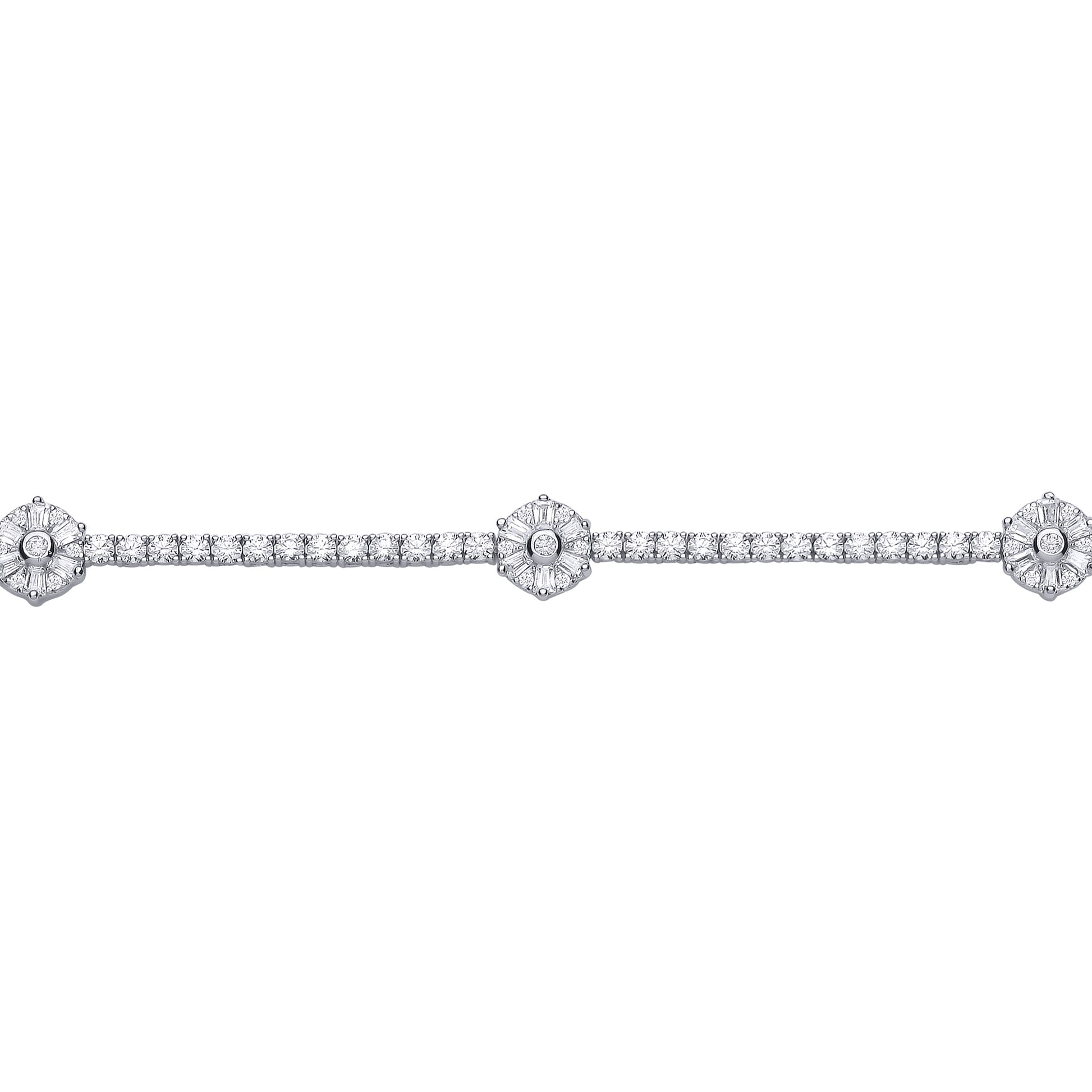 Silver  Baguette CZ Baguette Flower Tennis Bracelet 9mm 7 inch - GVB169