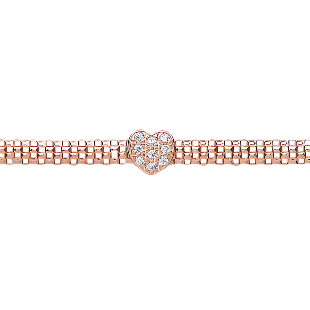 Rose Silver  CZ Correana Pave Heart Bracelet - GVB179ROS