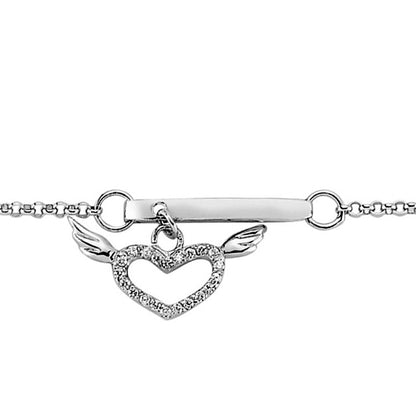 Girls Silver  CZ ID Heart Identity Bracelet - GVB198