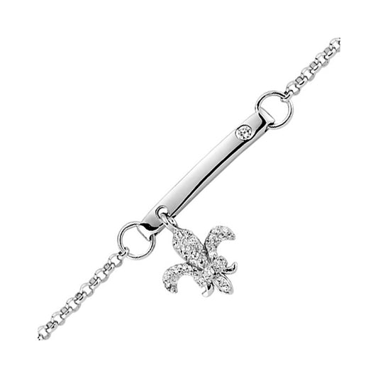 Girls Silver  CZ ID Fleur De Lis Identity Bracelet - GVB199