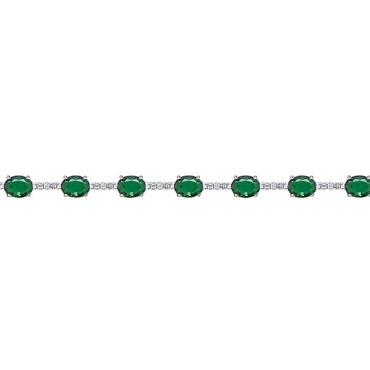 Silver  Green Oval CZ Eternity Tennis Bracelet 5mm 6.5" - GVB209EM