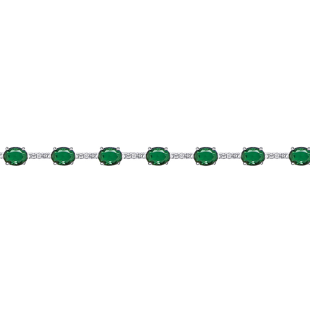 Silver  Green Oval CZ Eternity Tennis Bracelet 5mm 6.5" - GVB209EM