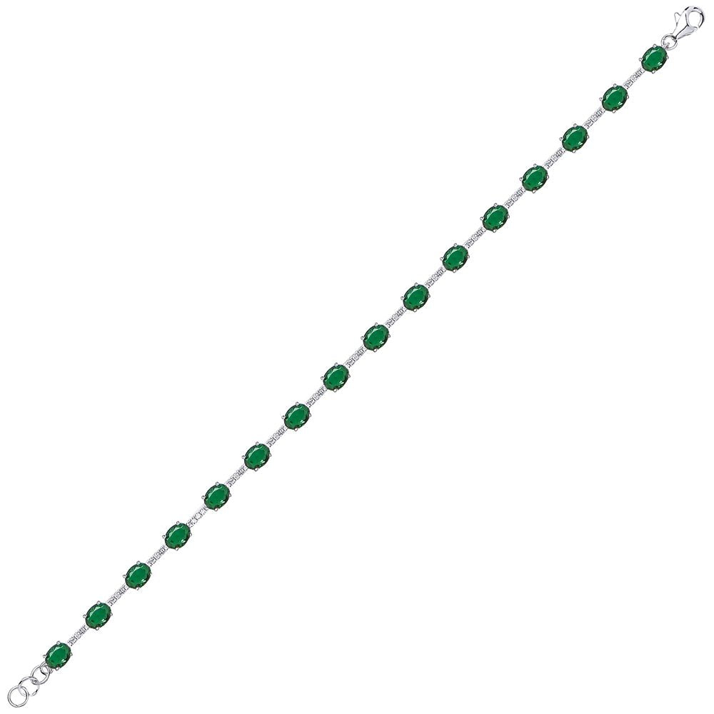 Silver  Green Oval CZ Eternity Tennis Bracelet 5mm 6.5" - GVB209EM