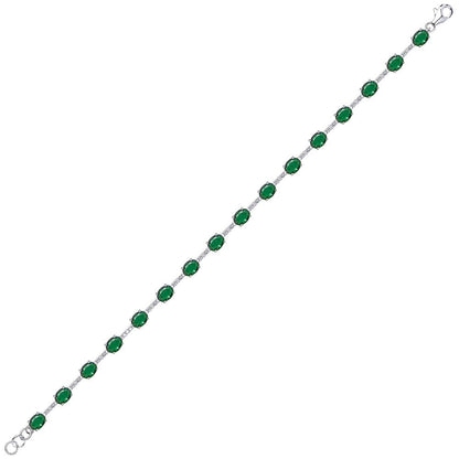 Silver  Green Oval CZ Eternity Tennis Bracelet 5mm 6.5" - GVB209EM