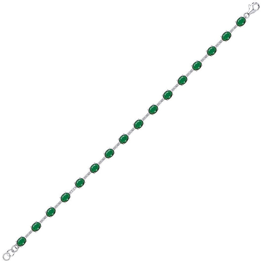 Silver  Green Oval CZ Eternity Tennis Bracelet 5mm 6.5" - GVB209EM