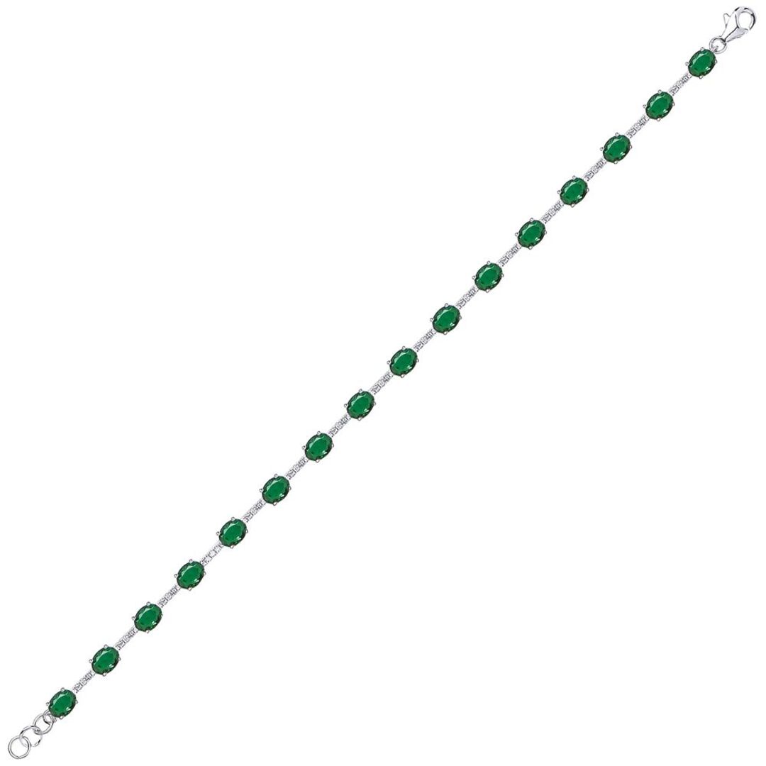Silver  Green Oval CZ Eternity Tennis Bracelet 5mm 6.5" - GVB209EM