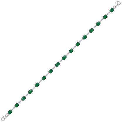 Silver  Green Oval CZ Eternity Tennis Bracelet 5mm 6.5" - GVB209EM