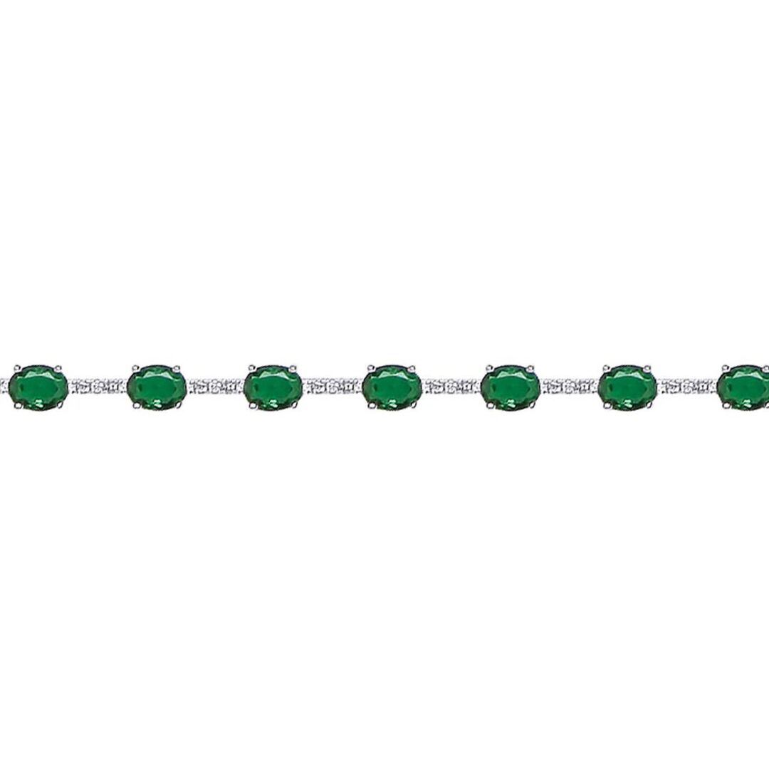 Silver  Green Oval CZ Eternity Tennis Bracelet 5mm 6.5" - GVB209EM