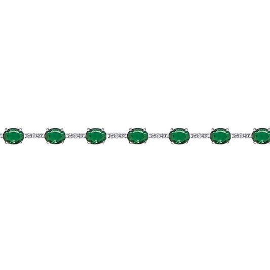 Silver  Green Oval CZ Eternity Tennis Bracelet 5mm 6.5" - GVB209EM