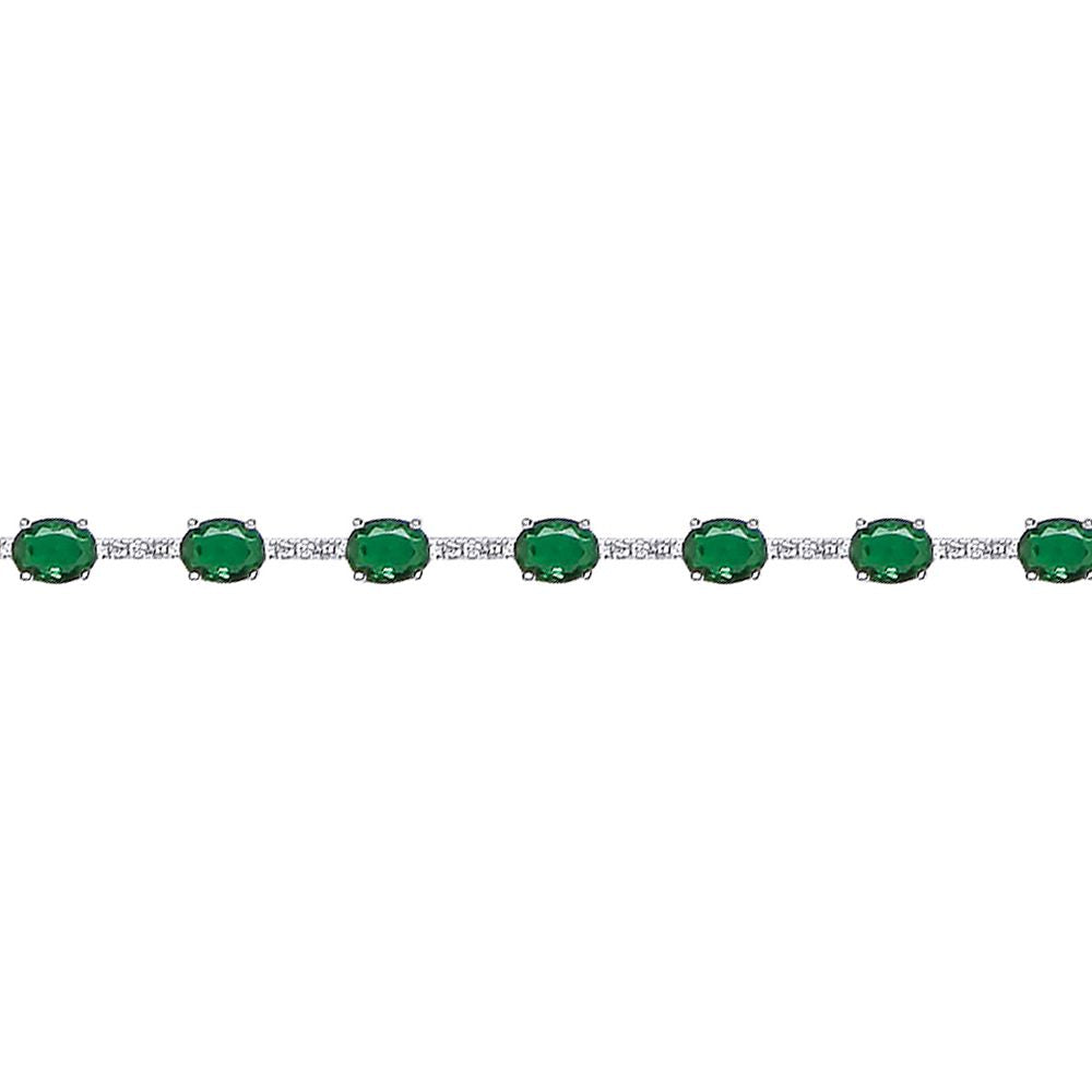 Silver  Green Oval CZ Eternity Tennis Bracelet 5mm 6.5" - GVB209EM