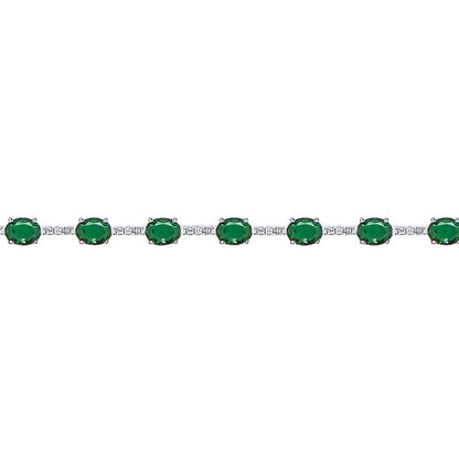 Silver  Green Oval CZ Eternity Tennis Bracelet 5mm 6.5" - GVB209EM