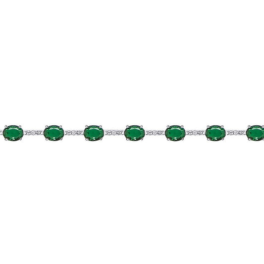 Silver  Green Oval CZ Eternity Tennis Bracelet 5mm 6.5" - GVB209EM
