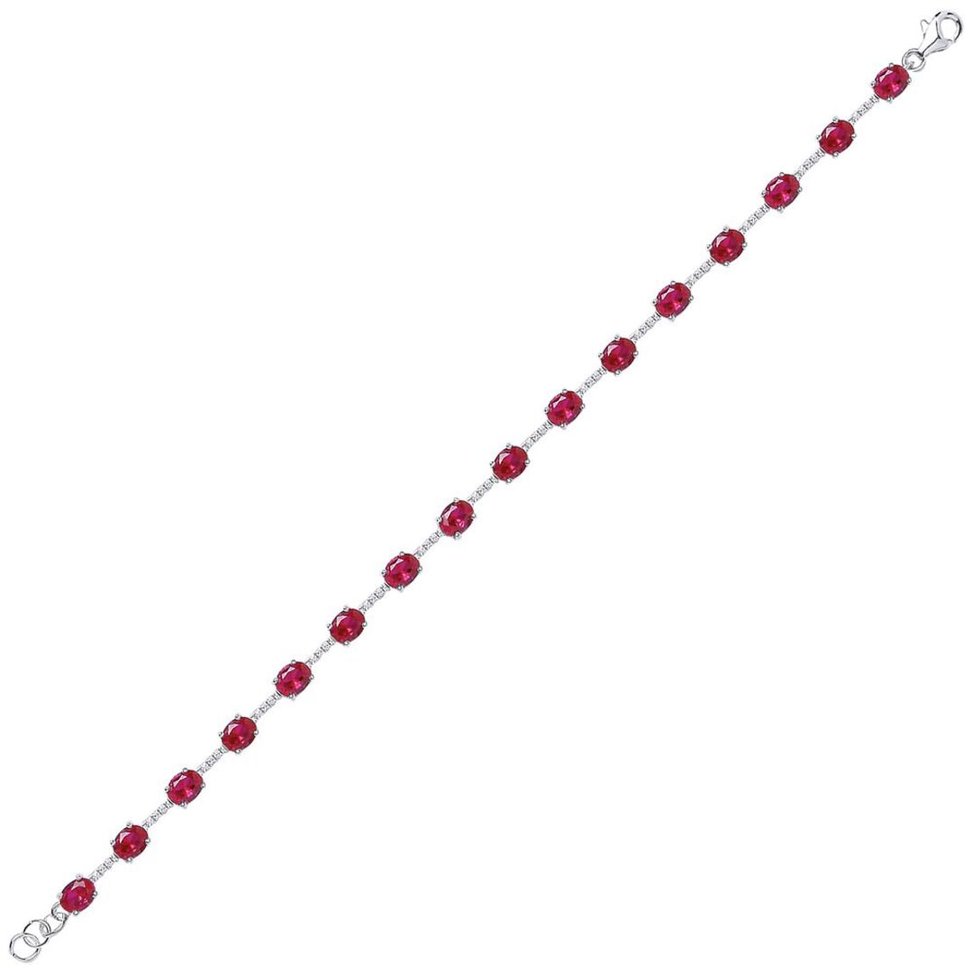 Silver  Red Oval CZ Eternity Tennis Bracelet 5mm 6.5inch - GVB209RUB