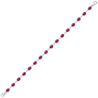 Silver  Red Oval CZ Eternity Tennis Bracelet 5mm 6.5inch - GVB209RUB