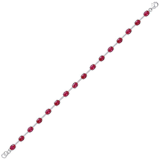Silver  Red Oval CZ Eternity Tennis Bracelet 5mm 6.5inch - GVB209RUB