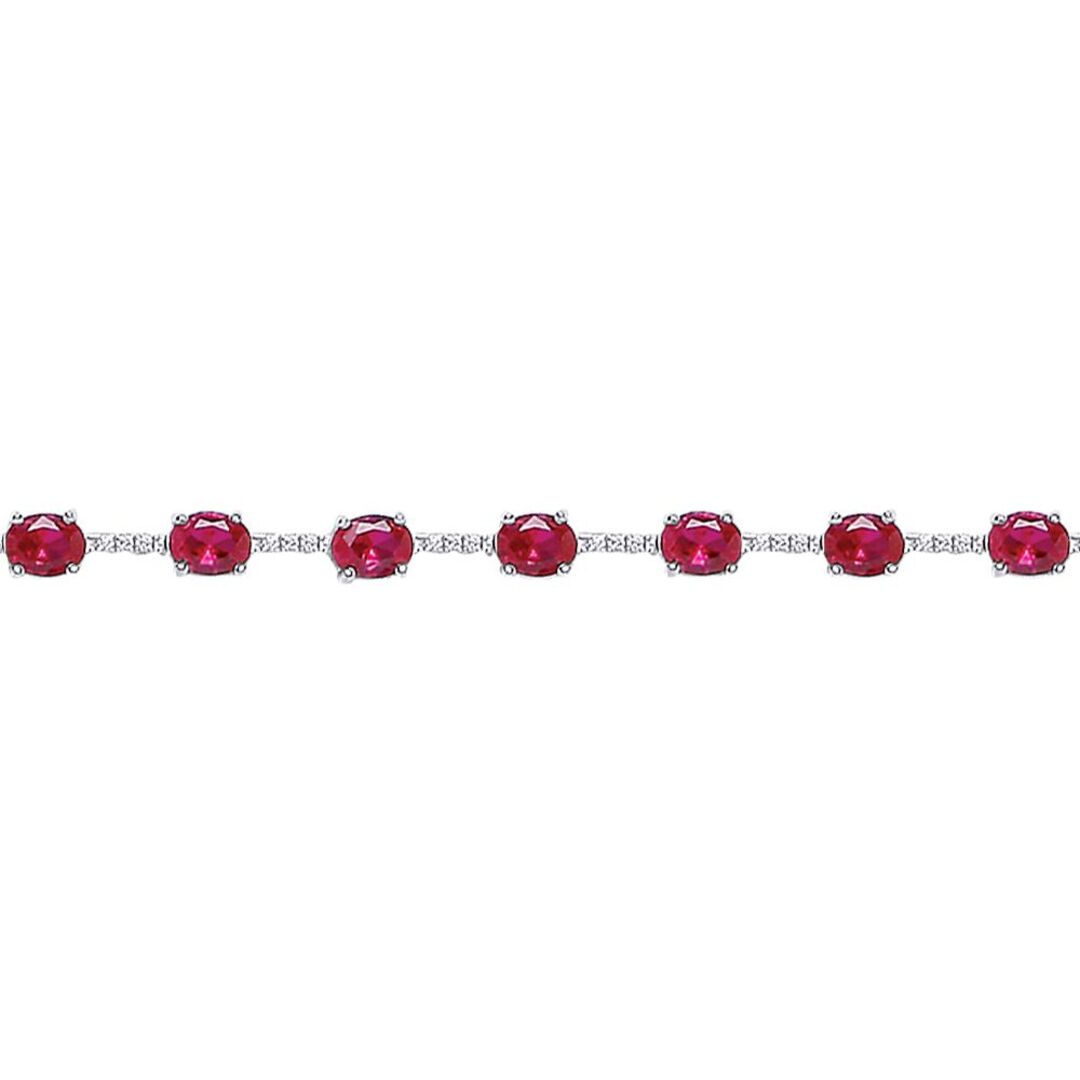 Silver  Red Oval CZ Eternity Tennis Bracelet 5mm 6.5inch - GVB209RUB