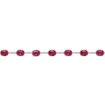 Silver  Red Oval CZ Eternity Tennis Bracelet 5mm 6.5inch - GVB209RUB
