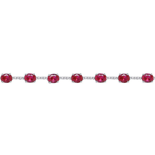 Silver  Red Oval CZ Eternity Tennis Bracelet 5mm 6.5inch - GVB209RUB