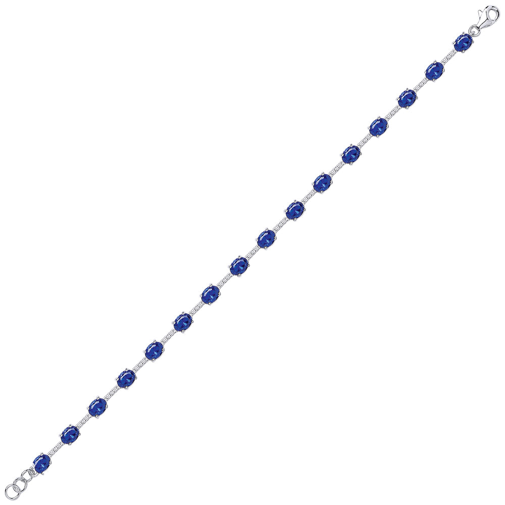 Silver  Blue Oval CZ Eternity Tennis Bracelet 5mm 6.5" - GVB209SAP