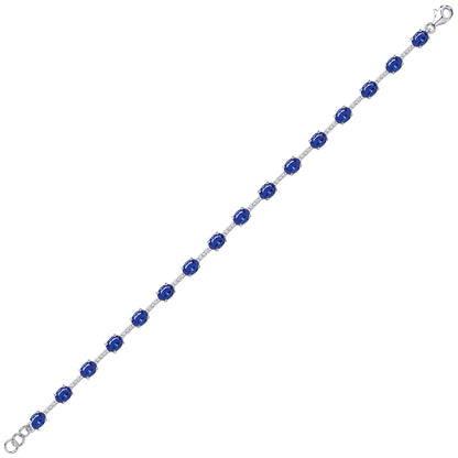 Silver  Blue Oval CZ Eternity Tennis Bracelet 5mm 6.5" - GVB209SAP