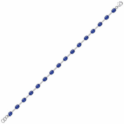 Silver  Blue Oval CZ Eternity Tennis Bracelet 5mm 6.5" - GVB209SAP