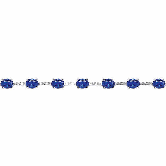 Silver  Blue Oval CZ Eternity Tennis Bracelet 5mm 6.5" - GVB209SAP