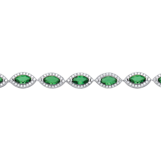 Silver  Green Marquise CZ Halo Cat's Eye Tennis Bracelet 9mm 6.5" - GVB210EM